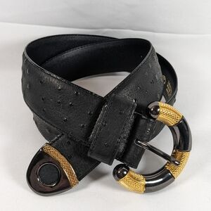Milor Leather Ostridge Style Belt with Gold and Black Buckle and End Tip